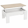 Mesa de Centro Elevable Blanca con Tapa de Roble, 90x50x46-57cm