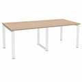 Mesa de reunión grande de roble con estructura metálica blanca