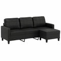 Sofá de 3 Plazas con Taburete, Cuero Sintético Negro, 180 cm - vidaXL
