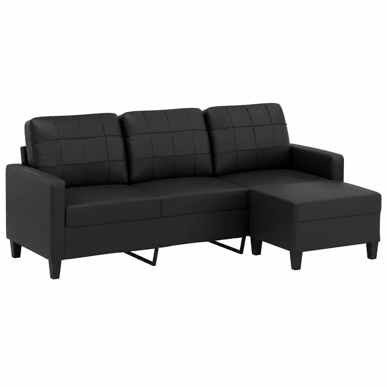 Sofá de 3 Plazas con Taburete, Cuero Sintético Negro, 180 cm - vidaXL