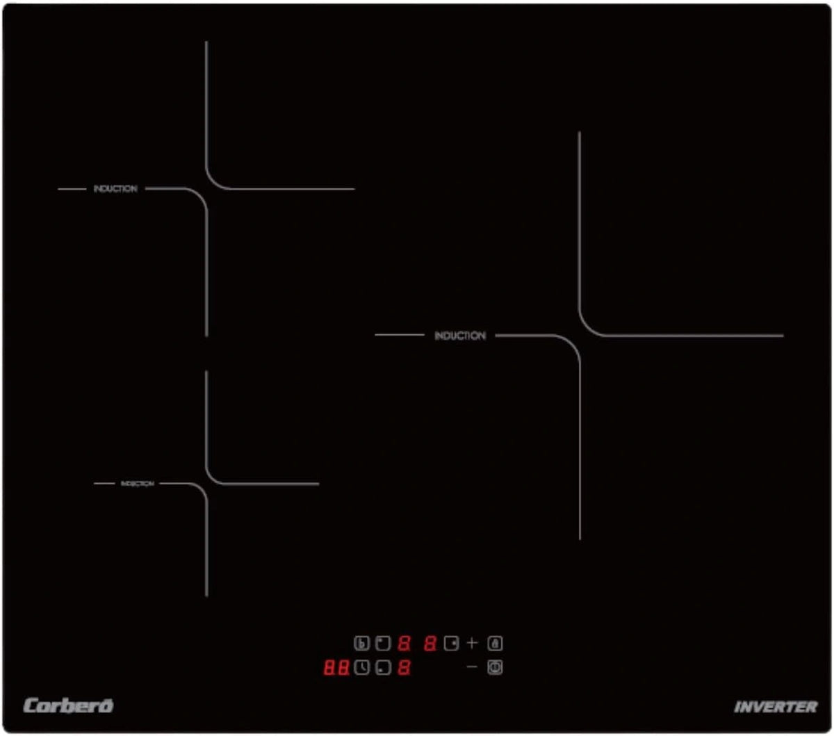 Placa de Inducci¨®n Corber¨® 60cm, 3 Zonas, 6200W, Zona Extra Grande, Control T¨¢ctil