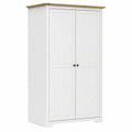 Armario de Madera Maciza de Pino para Dormitorio, Ropero con Almacenamiento de Ropa y Zapatos, Color Blanco y Marrón