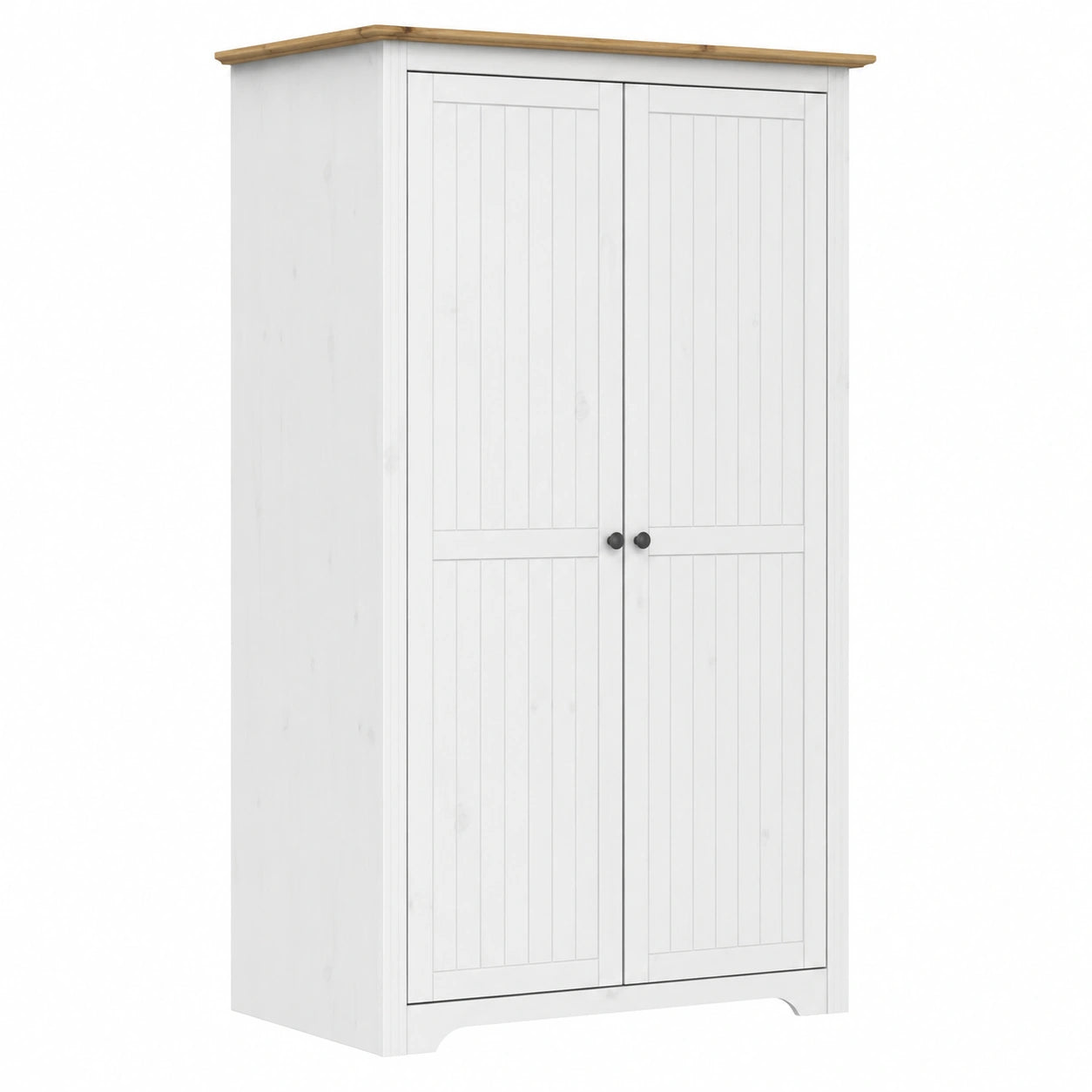 Armario de Madera Maciza de Pino para Dormitorio, Ropero con Almacenamiento de Ropa y Zapatos, Color Blanco y Marrón
