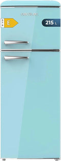 Frigor¨ªfico Retro Cecotec Bolero 215L, 2 Puertas, Azul, 148.2cm de Alto, 55.2cm de Ancho, Luz LED, Tirador Cromado, Bandejas de Cristal, Control de Temperatura