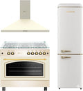 Conjunto de Cocina SOLTHERMIC 3 en 1: Horno Panor¨¢mico Dorado 90cm + Campana Decorativa + Frigor¨ªfico Combi 270L Clase C