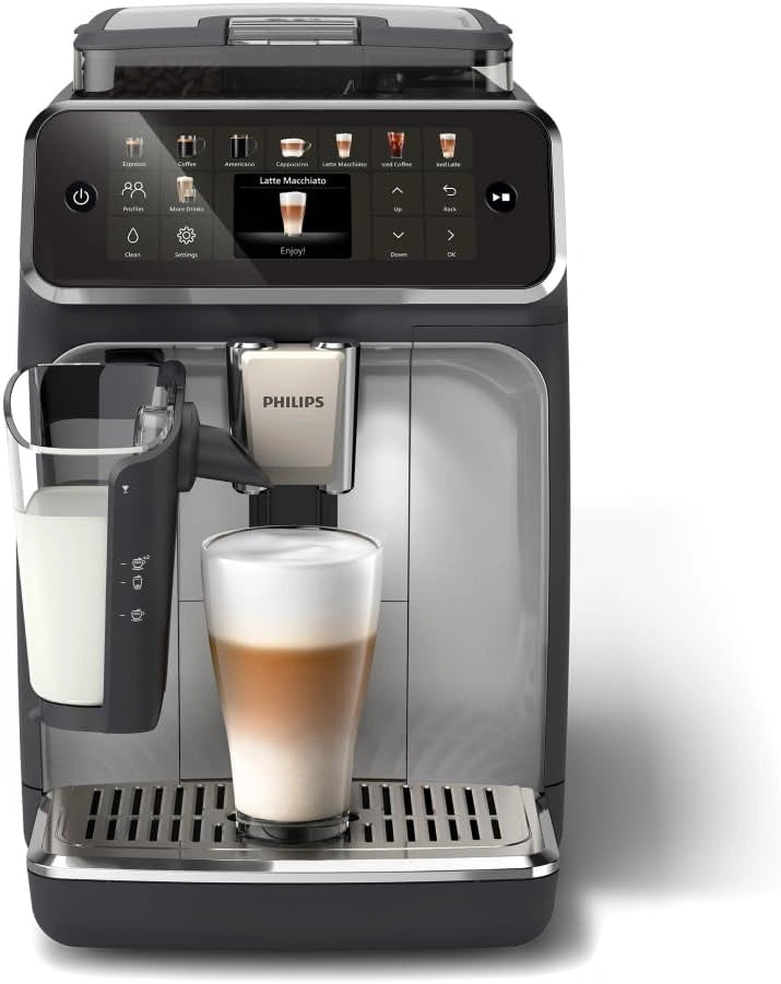PHILIPS Cafetera Autom¨¢tica Serie 5500, Caf¨¦s Calientes y Fr¨ªos, Sistema LatteGo QuickClean, M¨¢s Silenciosa con SilentBrew, QuickStart, Negra y Plateada
