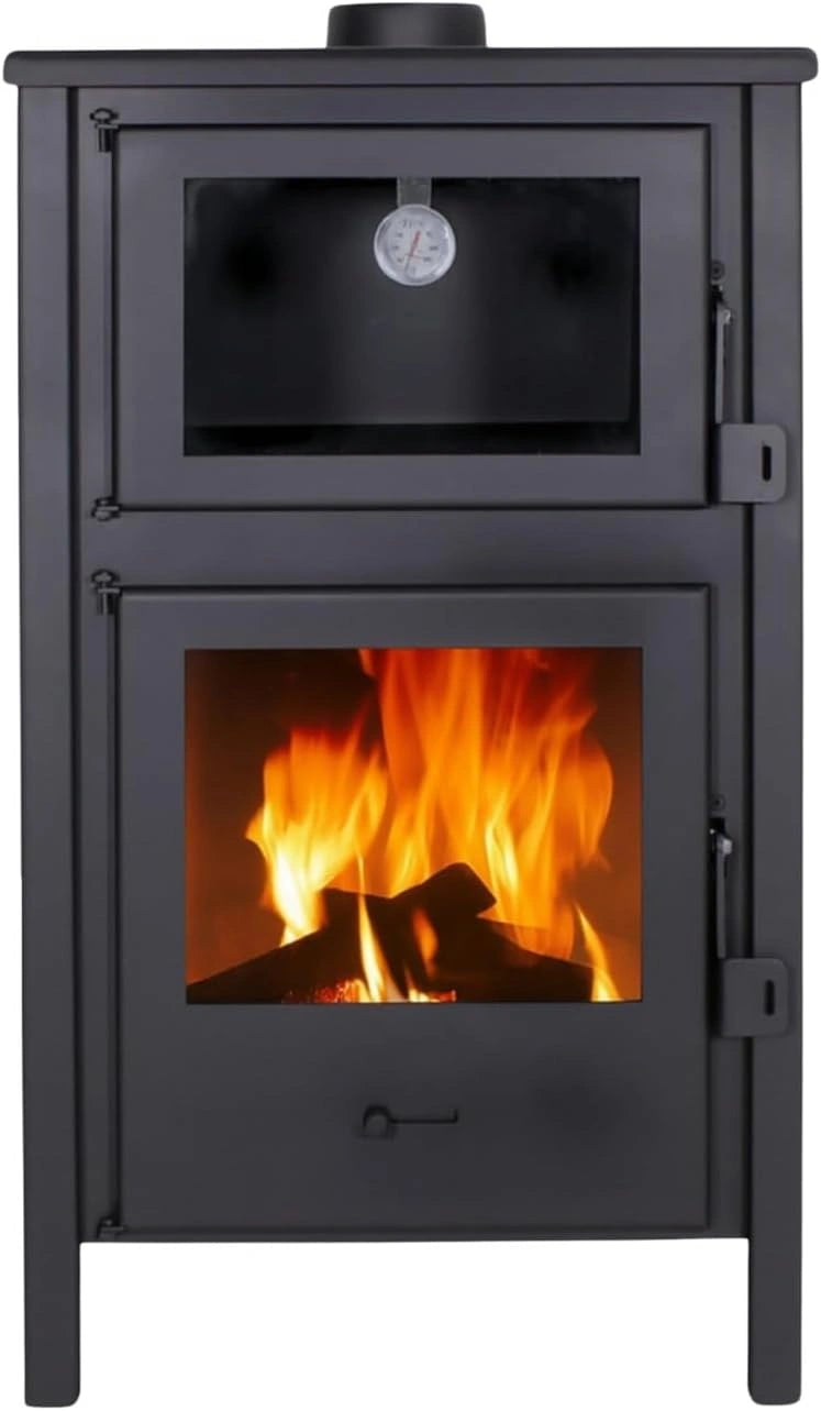 Estufa de Le?a con Horno Eficiente para Interior 12,44 kW, Doble Combusti¨®n, Clase A, 240 m3