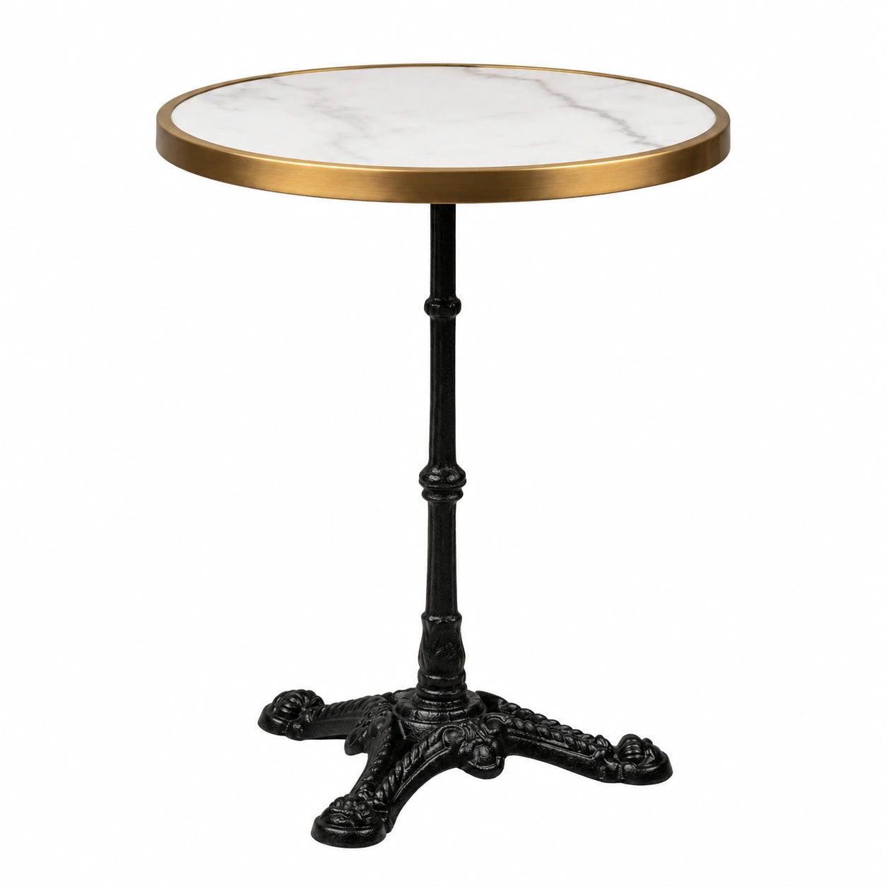 Mesa de Jardín Blumfeldt Patras Lux - Mármol y Hierro Fundido, Interior y Exterior, Resistente al Clima, Redonda 57,5 x 72 cm, Blanca