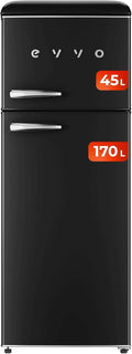 Refrigerador Retro EVVO 2 Puertas, 215L, Sin CFC, Silencioso, F45 Negro