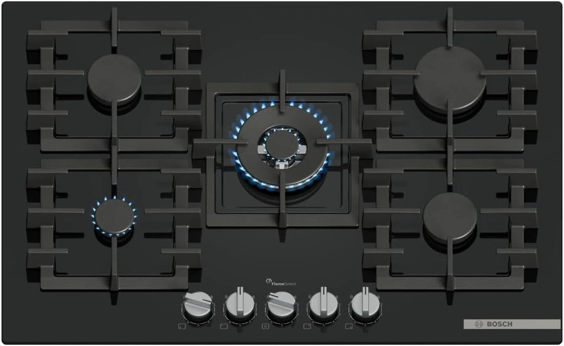 Bosch Placa de Gas 75cm, Serie 6, 5 Zonas con FlameSelect y GasStop, Negro