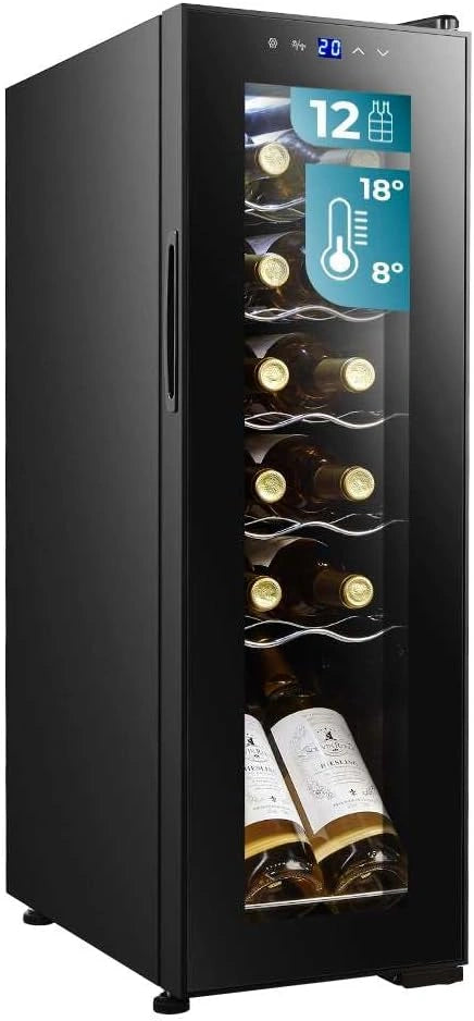 Vinoteca Cecotec Bolero GrandSommelier para 12 Botellas, Compresor CoolCrystal, Instalaci¨®n Libre, Temperatura 8-18¡ãC, Panel T¨¢ctil y Luz LED