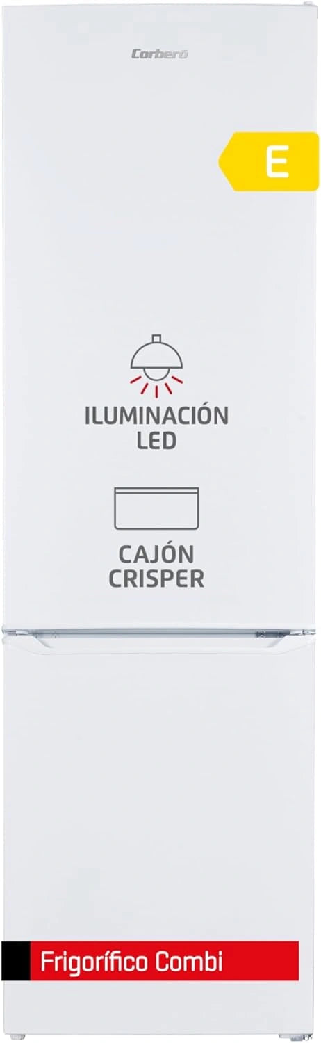 Frigor¨ªfico Combi Corbero 262L, 180cm, Blanco, Caj¨®n Crisper y Luz LED