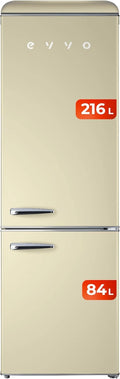 Frigor¨ªfico Combi Retro EVVO 300L, Dise?o Vintage, Crisper Zone, Turbo Fan, Silencioso, Beige