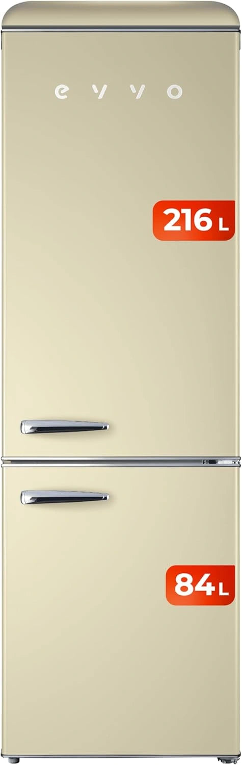 Frigor¨ªfico Combi Retro EVVO 300L, Dise?o Vintage, Crisper Zone, Turbo Fan, Silencioso, Beige