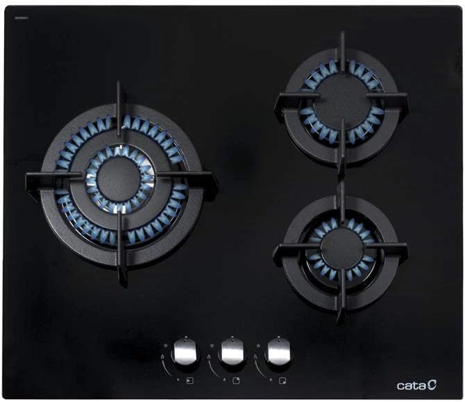Placa de Gas Cata Cristal CCI 6021 BK 3 Fogones Ancho 59 cm Negro
