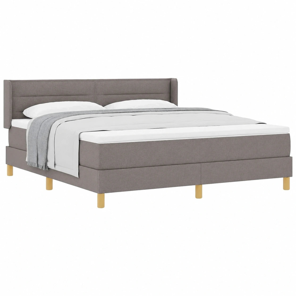 Cama Tapizada Taupe con Colchón, Cabecero Ajustable, 180x200 cm