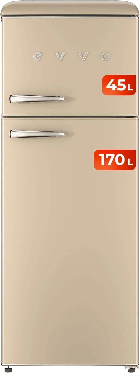 Refrigerador Retro EVVO, 215L, 2 Puertas, Eficiencia Energ¨¦tica, Sin CFC, Silencioso, F45 Beige