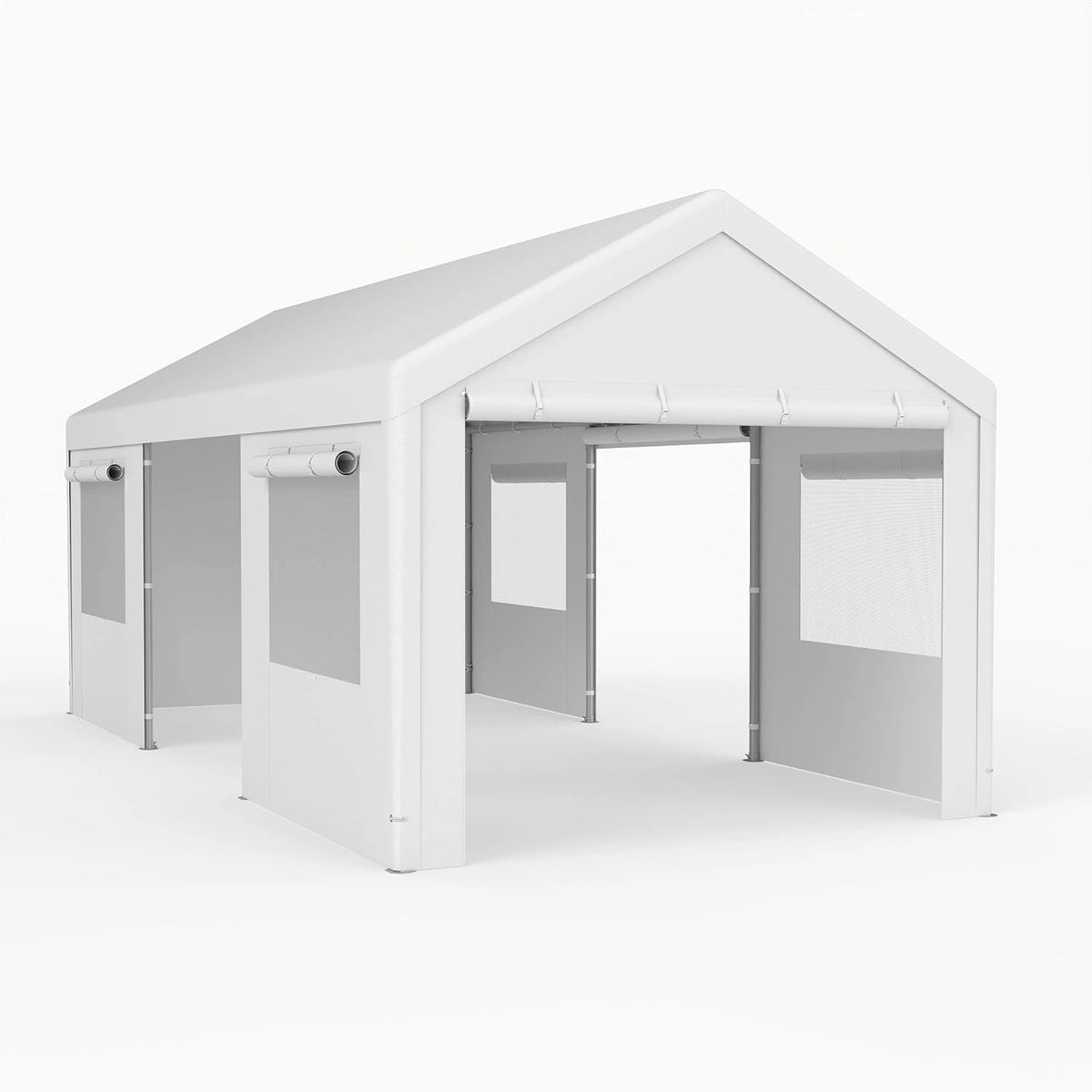 Garaje Port¨¢til Impermeable GYMAX para Coche y Moto, 3 x 5.8 m, con Ventanas y Puertas Desmontables