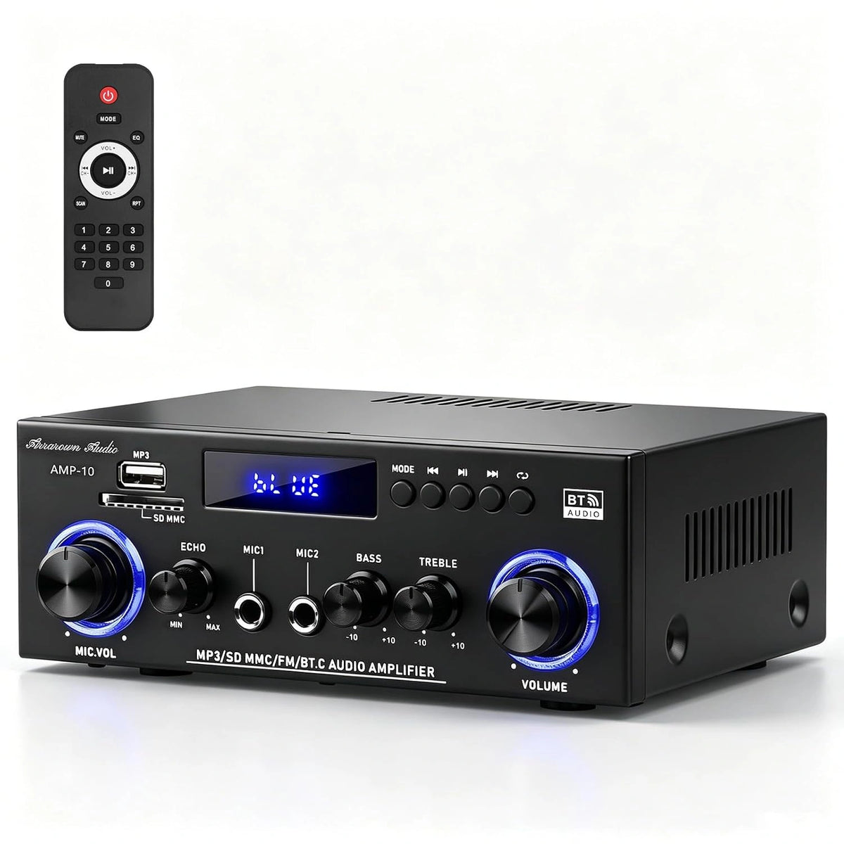 Amplificador Bluetooth Est¨¦reo 2.0, 50Wx2 RMS, 600W M¨¢x, FM, Micr¨®fono y USB