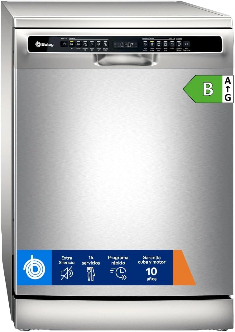 Balay - Lavavajillas independiente, 14 cubiertos, funci¨®n Pausa y Carga, Motor silencioso, Conectividad Home Connect, Acero inoxidable antihuellas, Modelo 3VS6361IP