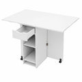 Mesa de Comedor Plegable Multifuncional con Ruedas y Almacenamiento, Blanca