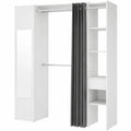 Armario Vestidor Multifuncional con Espejo y Cortina, Blanco, 205x176x50 cm