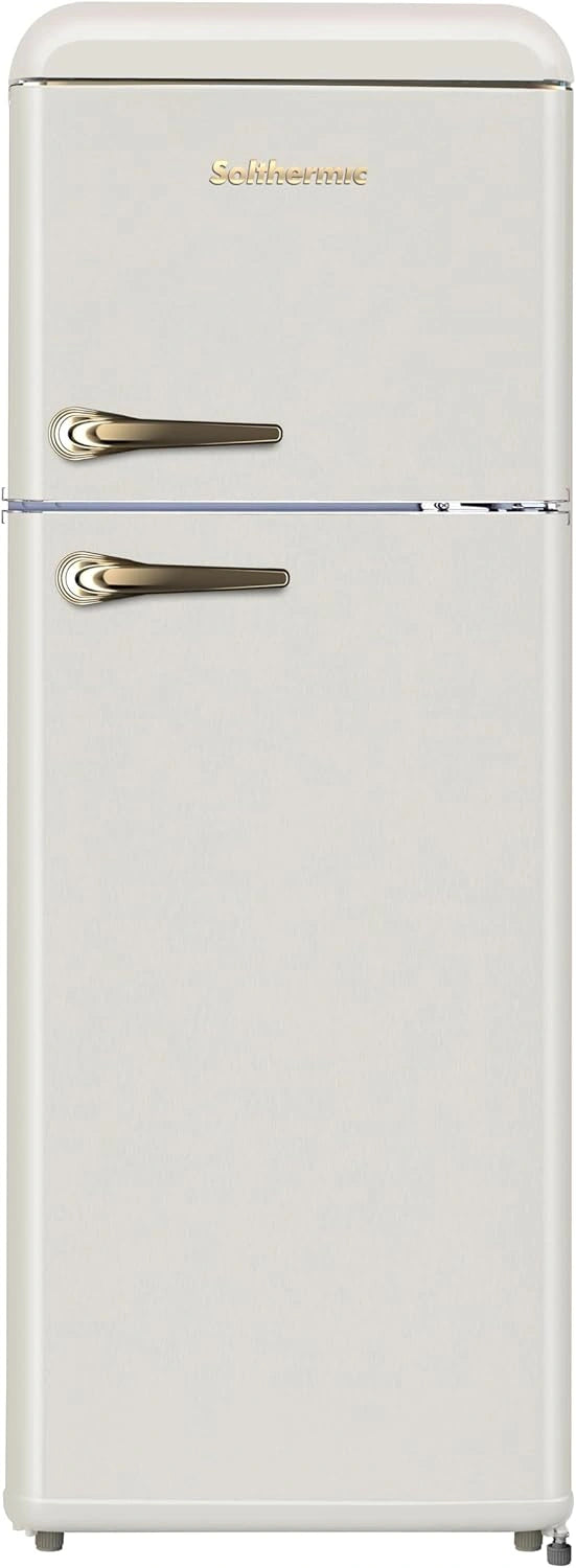 Frigor¨ªfico Retro Crema de 2 Puertas SOLTHERMIC, 220L, 147cm x 55cm, Eficiencia Energ¨¦tica y Silencioso