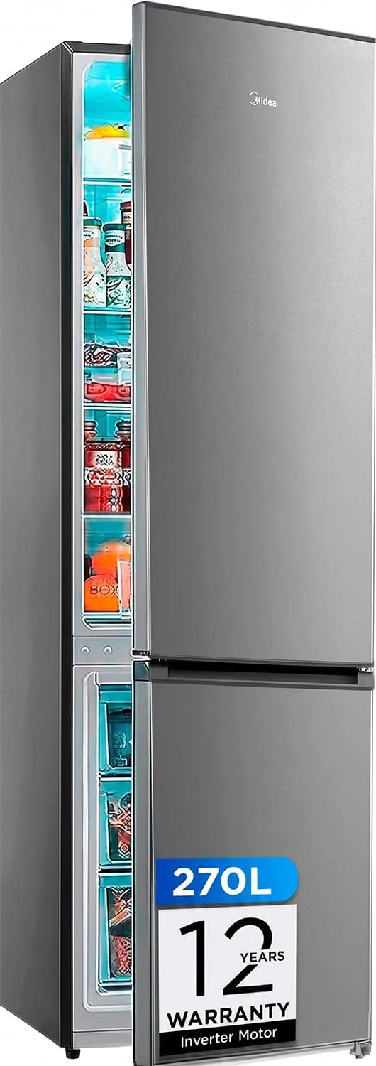 Frigor¨ªfico Combi No Frost Midea 270L, Inoxidable, Ahorro Energ¨¦tico, 55x180 cm