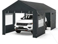 Garaje Port¨¢til Impermeable de PE para Coche, SUV y Moto, 3x5.8 m, con Ventanas y Puertas Desmontables, Gris