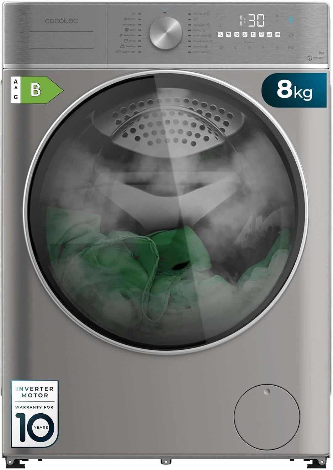 Lavadora Secadora Cecotec 8/5Kg Bolero Wash&Dry 8590, 16 Programas, Tecnolog¨ªa Inverter, Vapor y Esterilizaci¨®n