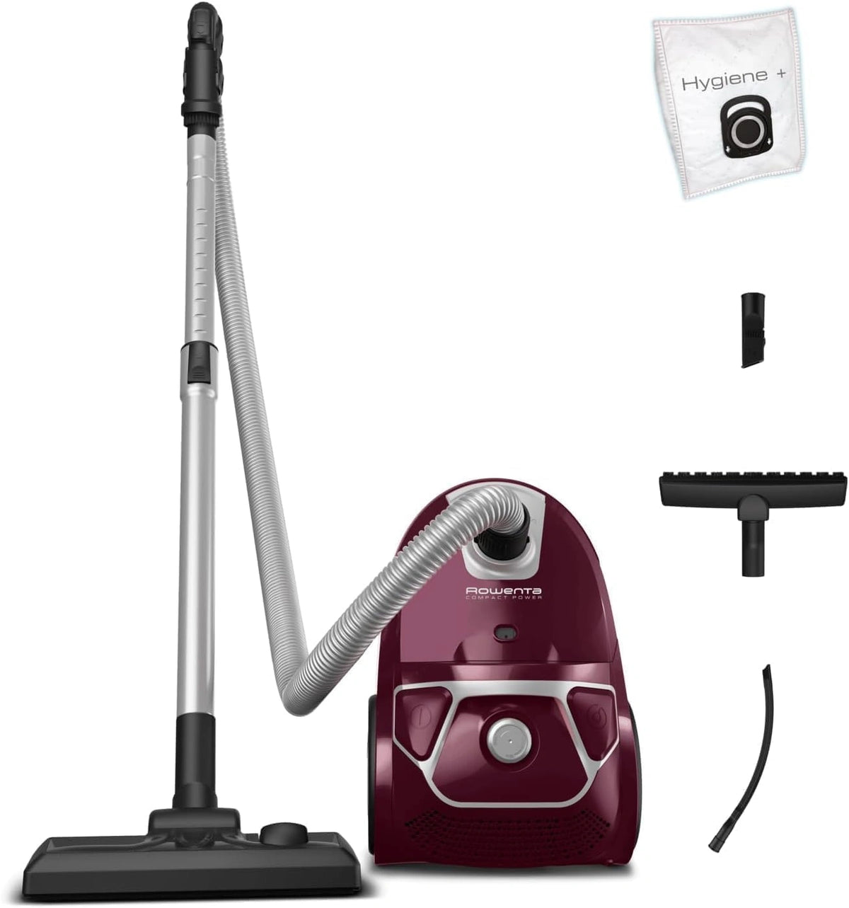 Rowenta Aspirador Compacto con Bolsa, Alta Filtraci¨®n, 3L, 6.2m Cable, Accesorios para Coche, Color Morado