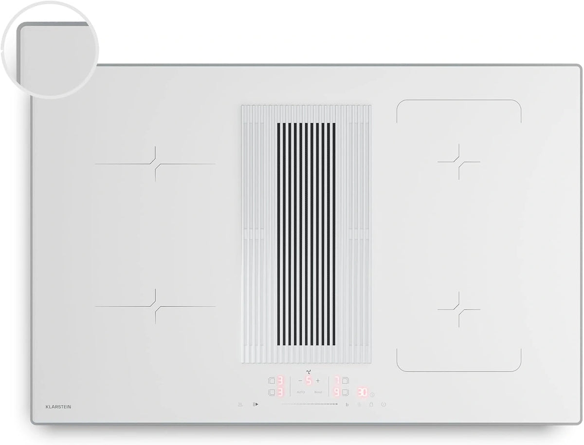 Placa de Inducci¨®n Klarstein Velaire 80cm con Extractor - 4 Zonas, 8400W, Control T¨¢ctil, Temporizador, Seguro Infantil