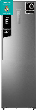 Congelador Hisense 312L Inox, Puerta Reversible, Clase E, 185.6 cm Alto
