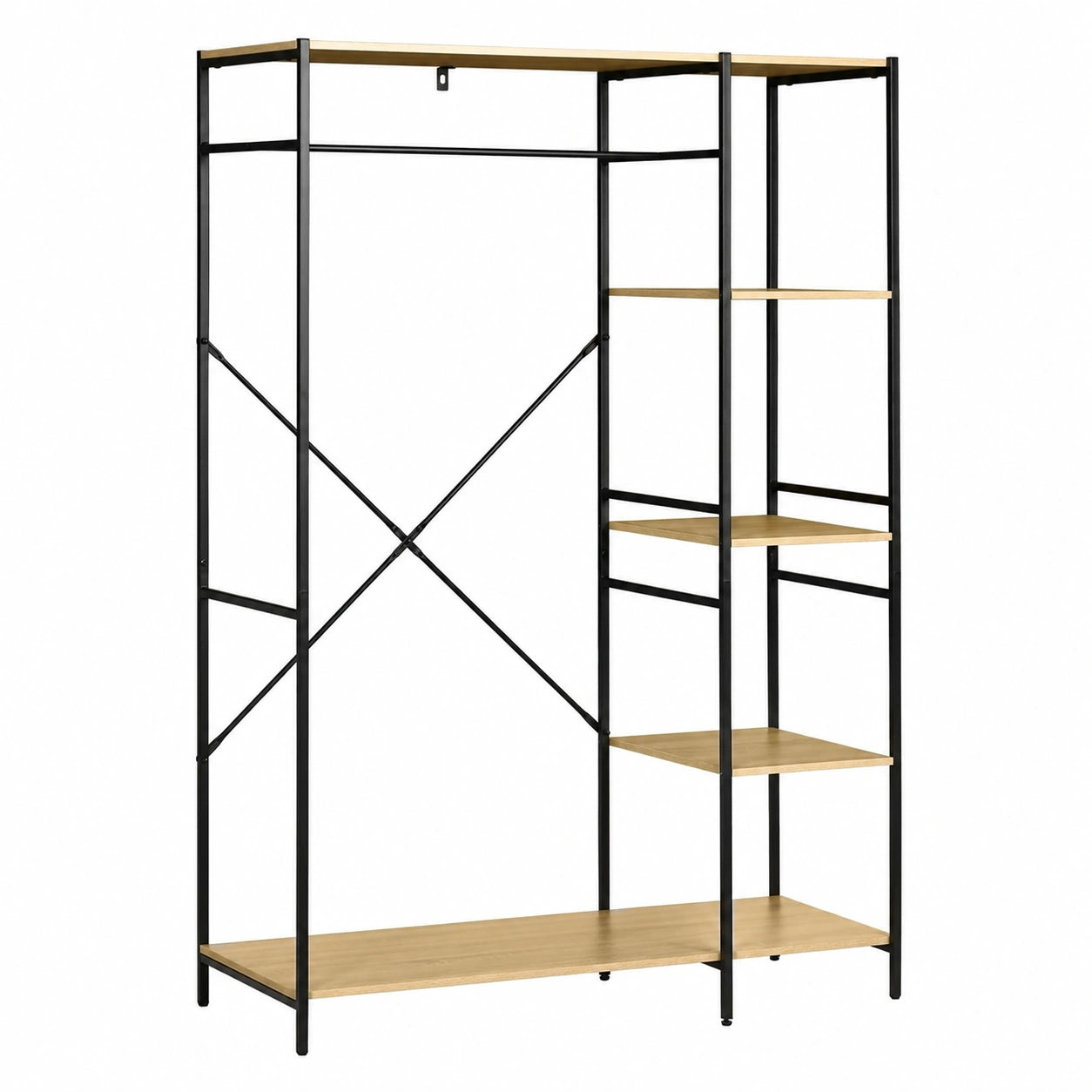 Perchero de Madera con 4 Estantes y Barra, Carga 30 kg, 100x46x170.5 cm