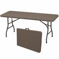 Mesa plegable portátil de resina HDPE 180cm para interior y exterior, estilo ratán, capacidad hasta 8 personas
