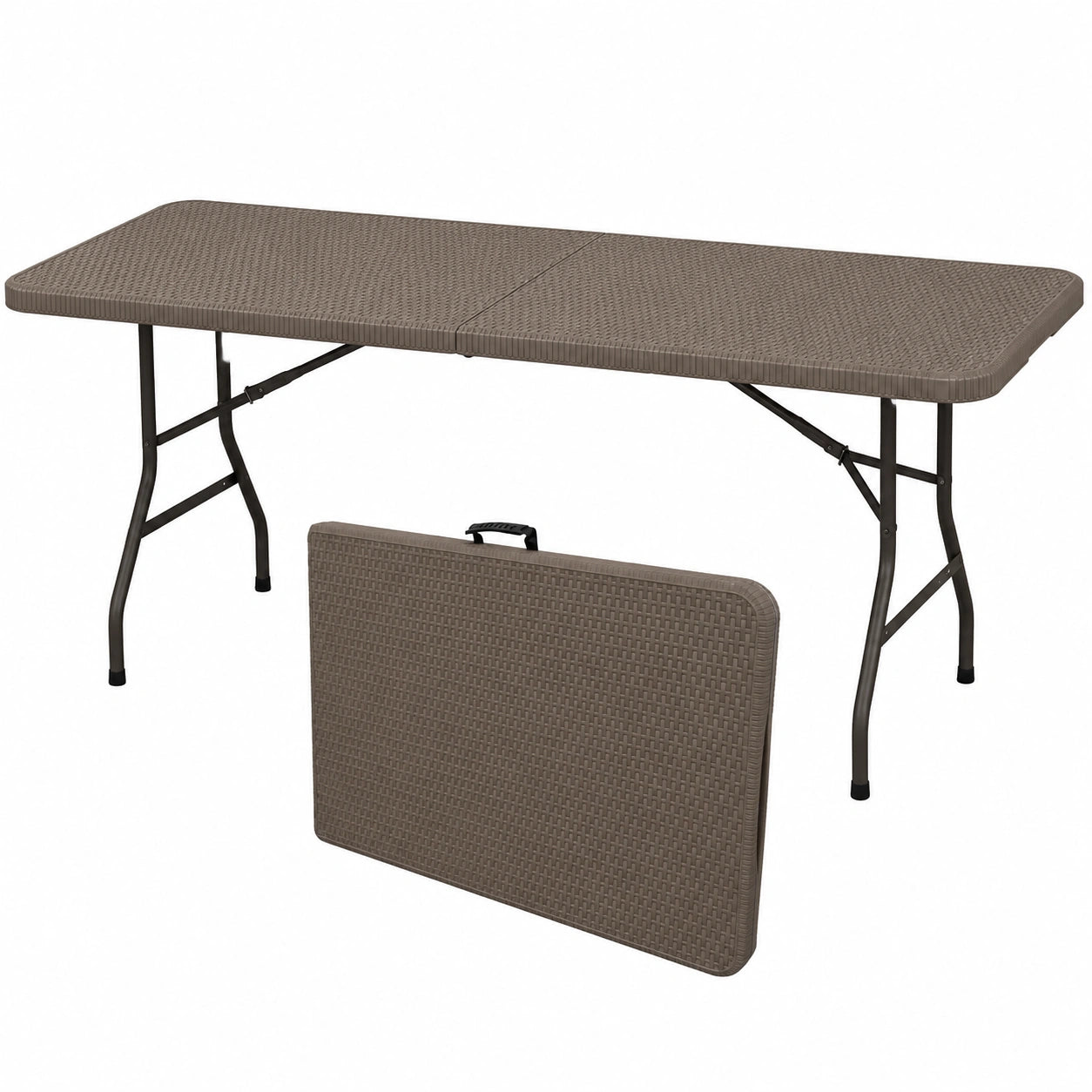 Mesa plegable portátil de resina HDPE 180cm para interior y exterior, estilo ratán, capacidad hasta 8 personas