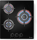 KKT KOLBE Placa de Gas 45 cm Cristal Negro | 3 Quemadores 6,2 kW con Zona Wok | Mandos Giratorios, Parrillas Hierro Fundido | Compatible con Gas Natural y Propano