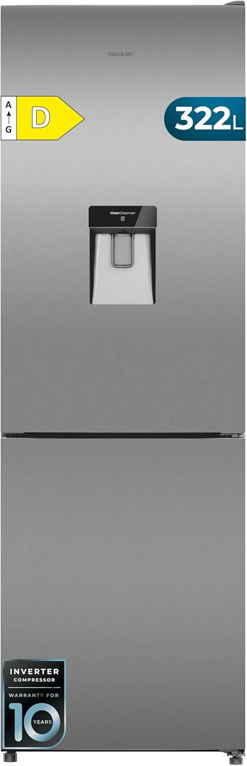 Frigor¨ªfico Combi Cecotec 322L con Dispensador de Agua, Multi Airflow, HumidityFlex