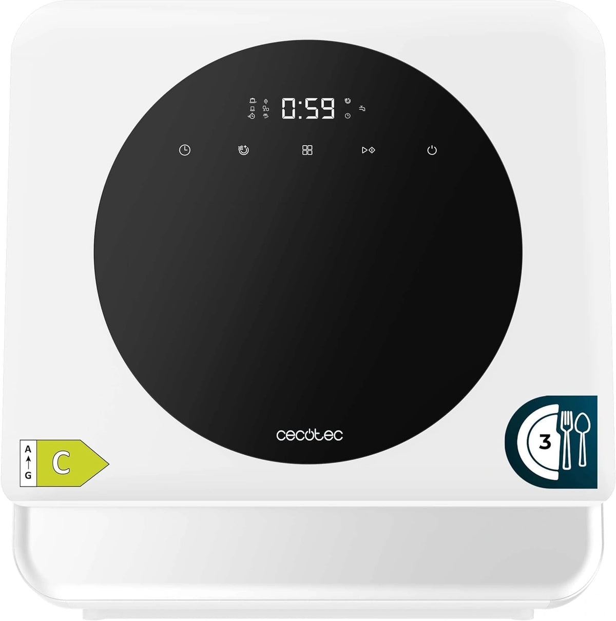 Lavavajillas Compacto Cecotec Bolero Aguazero 1100, 3 Cubiertos, Eficiencia Energ¨¦tica, 6 Programas, Panel T¨¢ctil, Funciones de Almacenamiento Prolongado y Inicio Diferido, Blanco