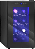 Vinoteca HOMCOM para 8 Botellas, Refrigerador de Vino con Control de Temperatura, Puerta de Vidrio Anti-UV, Pantalla LED y Luz Interior