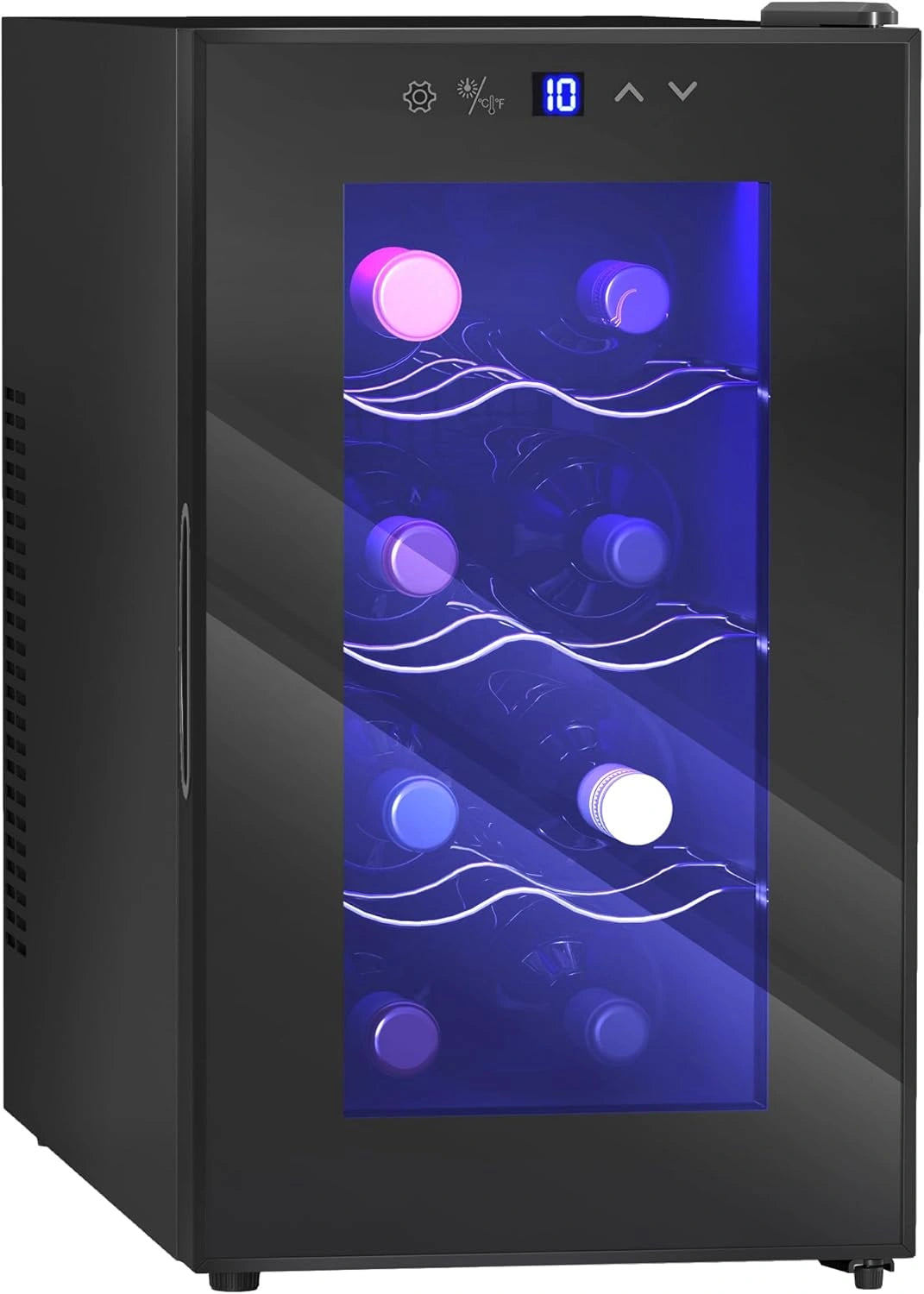 Vinoteca HOMCOM para 8 Botellas, Refrigerador de Vino con Control de Temperatura, Puerta de Vidrio Anti-UV, Pantalla LED y Luz Interior