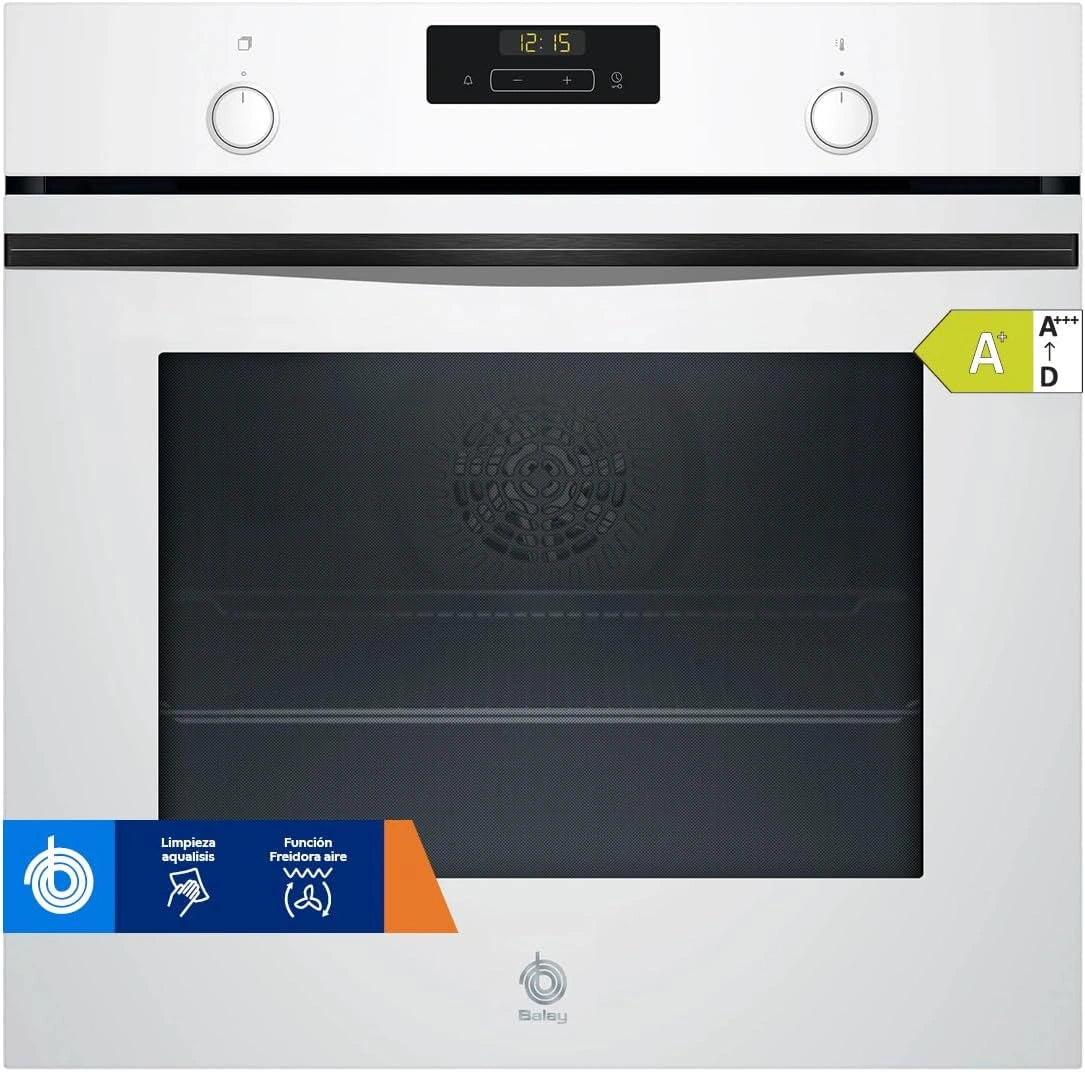 Balay ¨C Horno Multifunci¨®n 71L con Air Fry y Aqualisis, Cristal Blanco, 60cm