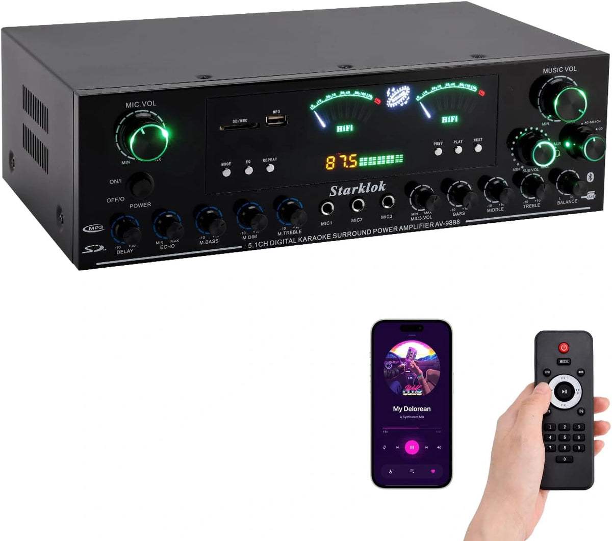 Amplificador HiFi 5.1 de 3000W, Bluetooth 5.0, Cine en Casa, Reproducci¨®n USB/SD, Entrada de Micr¨®fono
