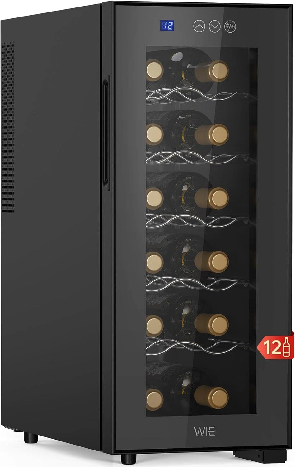 Vinoteca 12 Botellas 33L con Pantalla T¨¢ctil LED, Refrigeraci¨®n Silenciosa y Puerta de Cristal