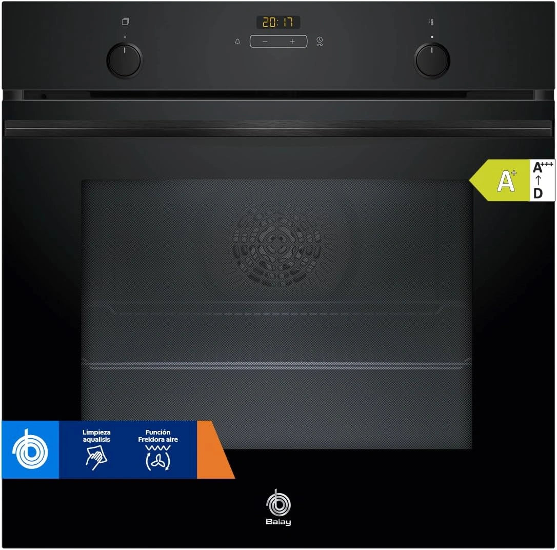 Balay ¨C Horno multifunci¨®n 71L, Freidora de aire, Autolimpieza, Negro, Serie Cristal