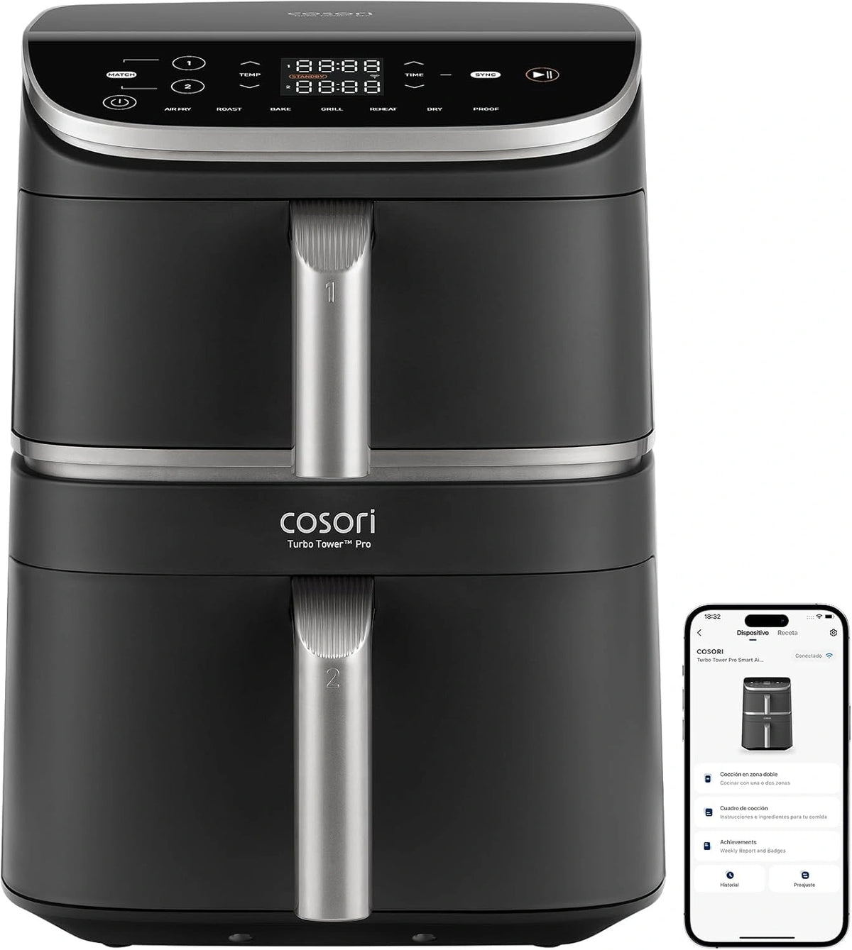 Freidora de Aire Cosori Turbo Smart 10,8L, Antiadherente Cer¨¢mico, Tecnolog¨ªa WiFi, 7 Modos
