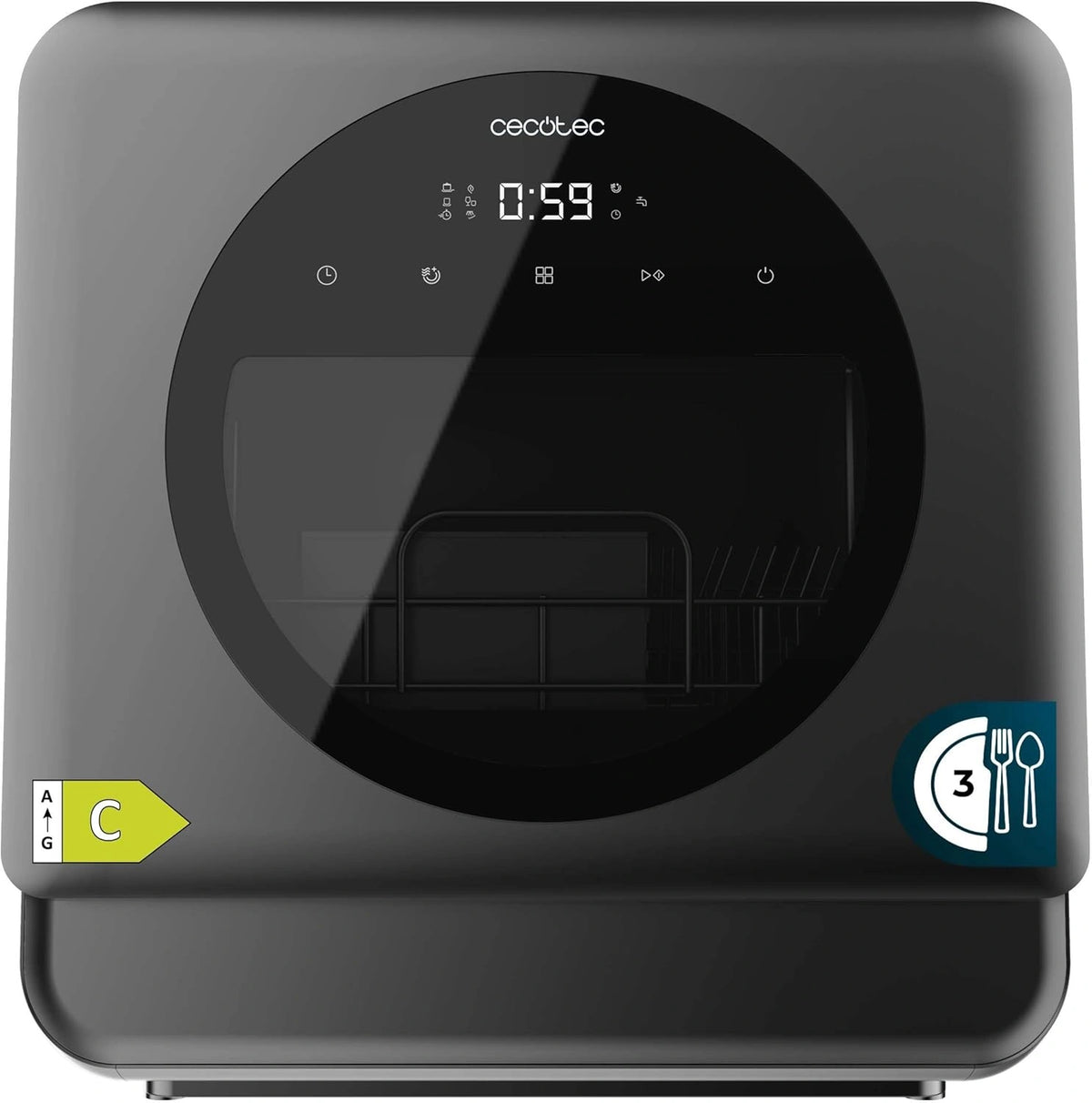Lavavajillas Compacto Sobremesa Cecotec Bolero Aguazero 1150 Dark, Eficiencia Energ¨¦tica, 6 Programas, Control T¨¢ctil