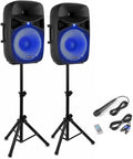 Sistema de Sonido Port¨¢til Vonyx VPS122A 800W, Altavoces Bluetooth de 12" con LED, USB, Tr¨ªpodes y Micr¨®fono