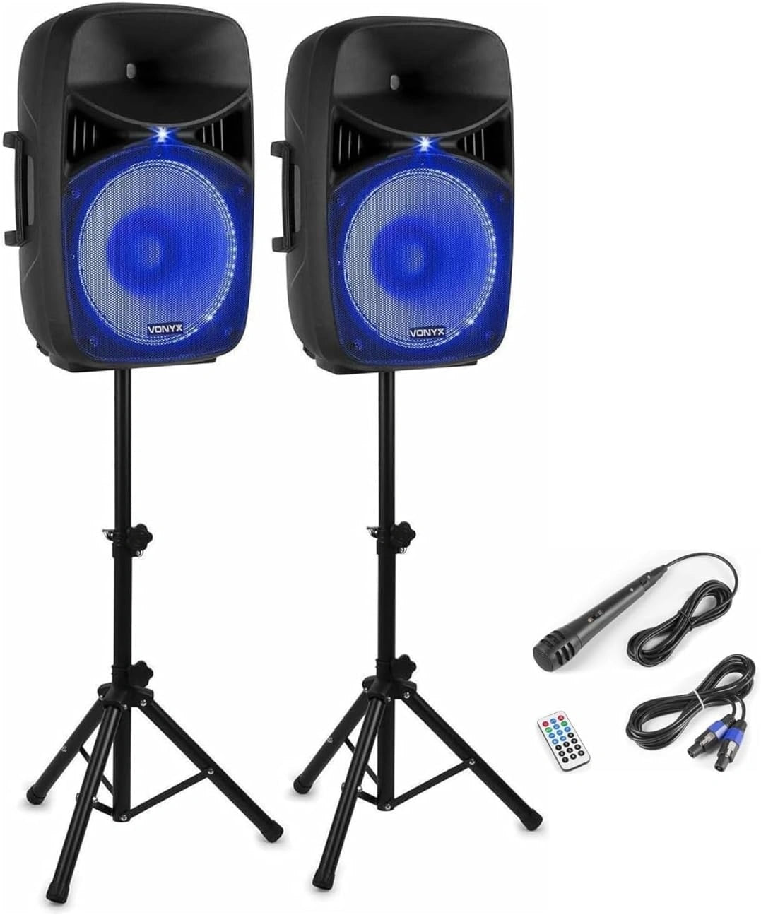 Sistema de Sonido Port¨¢til Vonyx VPS122A 800W, Altavoces Bluetooth de 12" con LED, USB, Tr¨ªpodes y Micr¨®fono