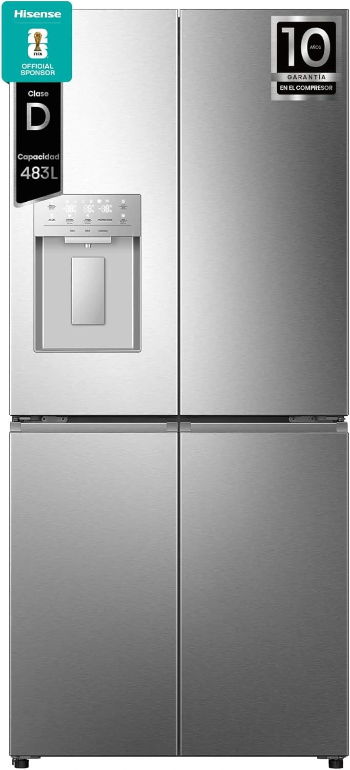 Hisense Frigor¨ªfico Americano 4 Puertas 483L Inoxidable, Clase D, Dual-Tech